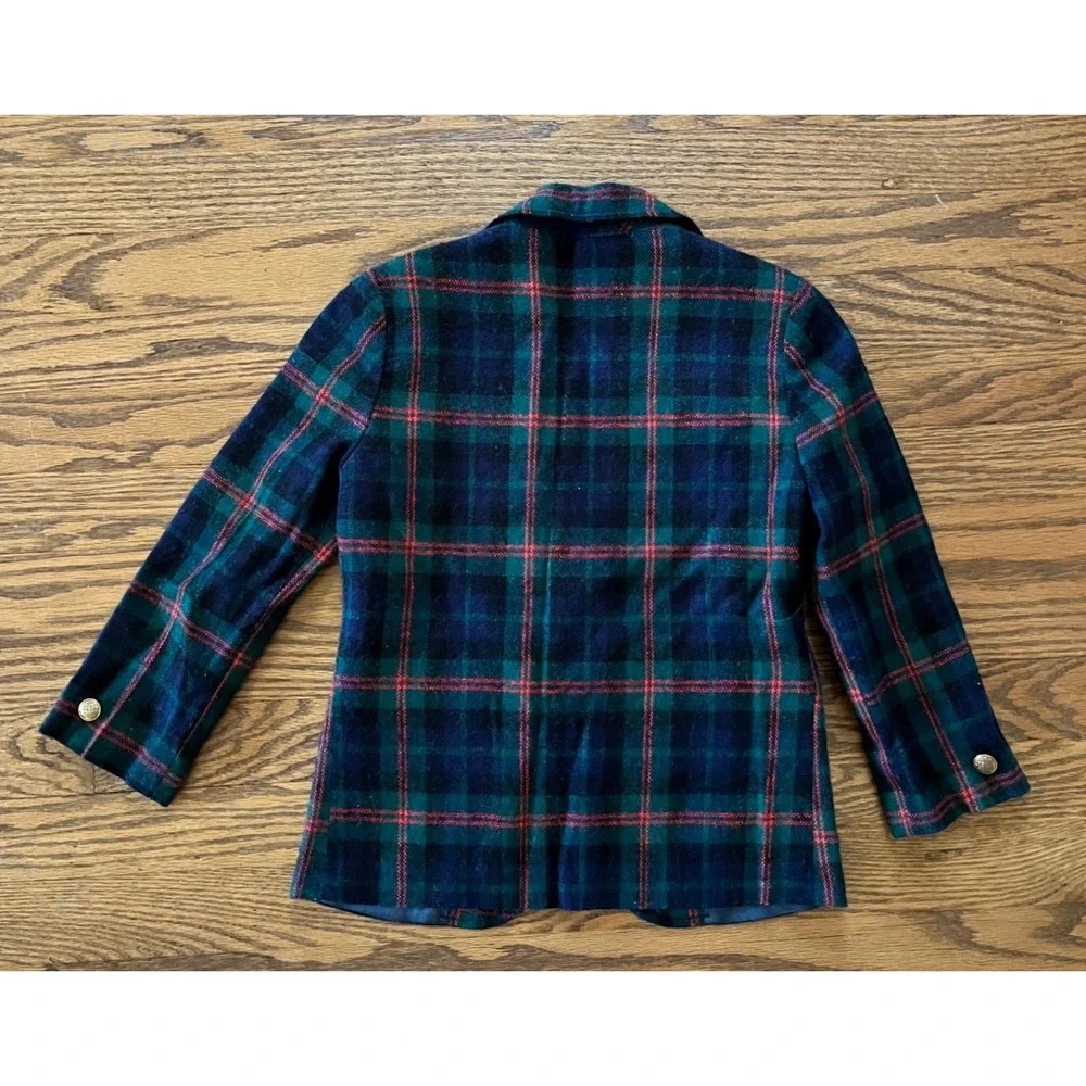 Imp Originals Vintage Kids Plaid Blazer Jacket Navy Green Red Size 7 Gold Button